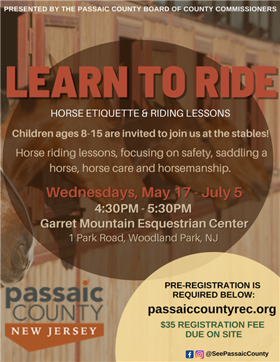 Passaic County Parks & Recreation: Spring 2023 Horseback Riding Program